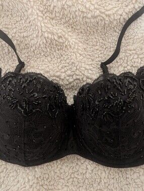 Vintage Victoria's Secret Black Beaded Lace Underwire Top